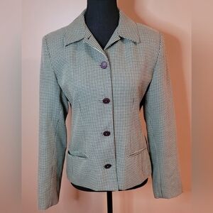 MODA VERO Vintage Blazer, Green and Black Houndstooth, Detail on Back, Canada